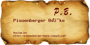 Pissenberger Béke névjegykártya
